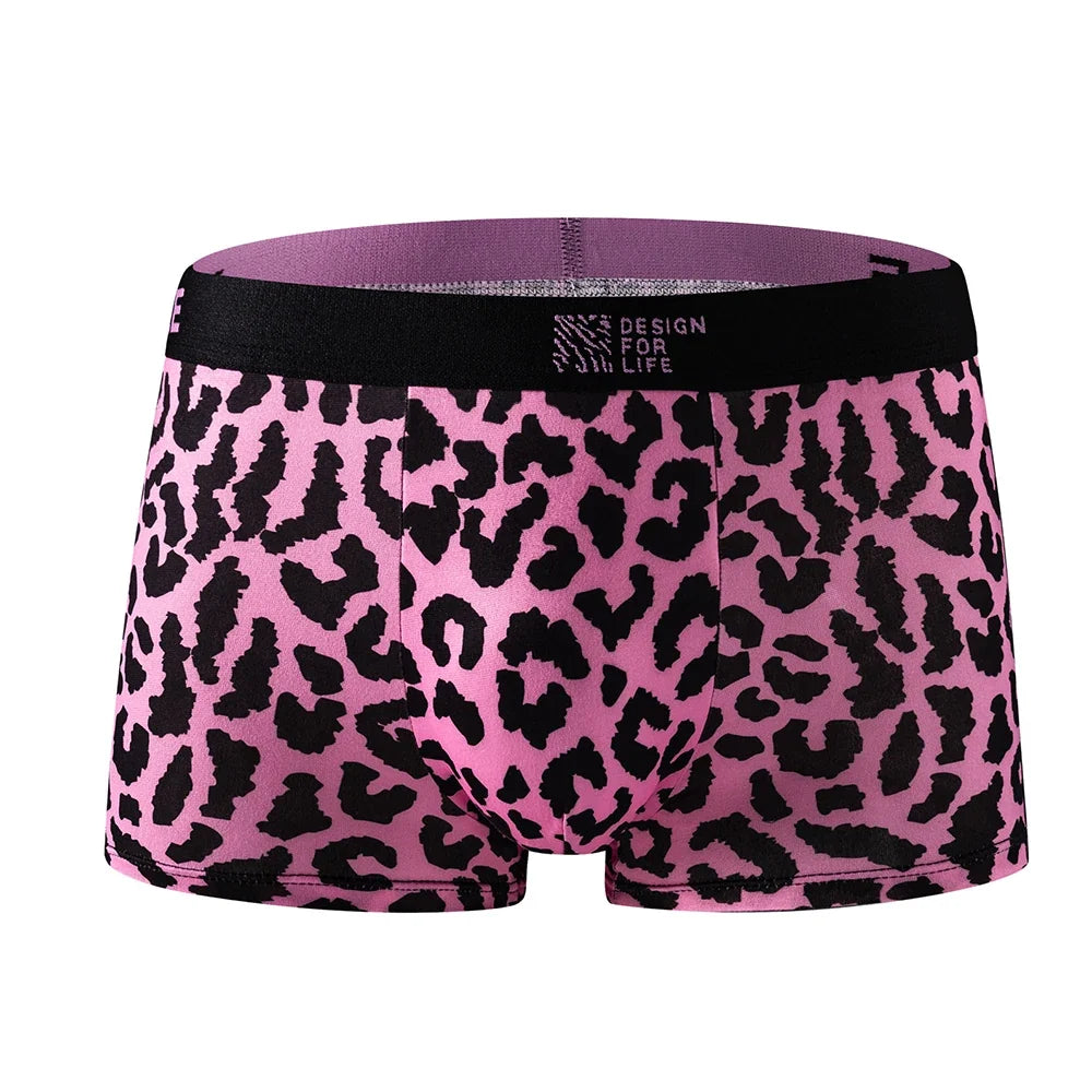4-Pack Men's Polyester Boxer Briefs: Trendy Leopard & Zebra Prints, Multiple Sizes, Comfortable Fashion Underwear