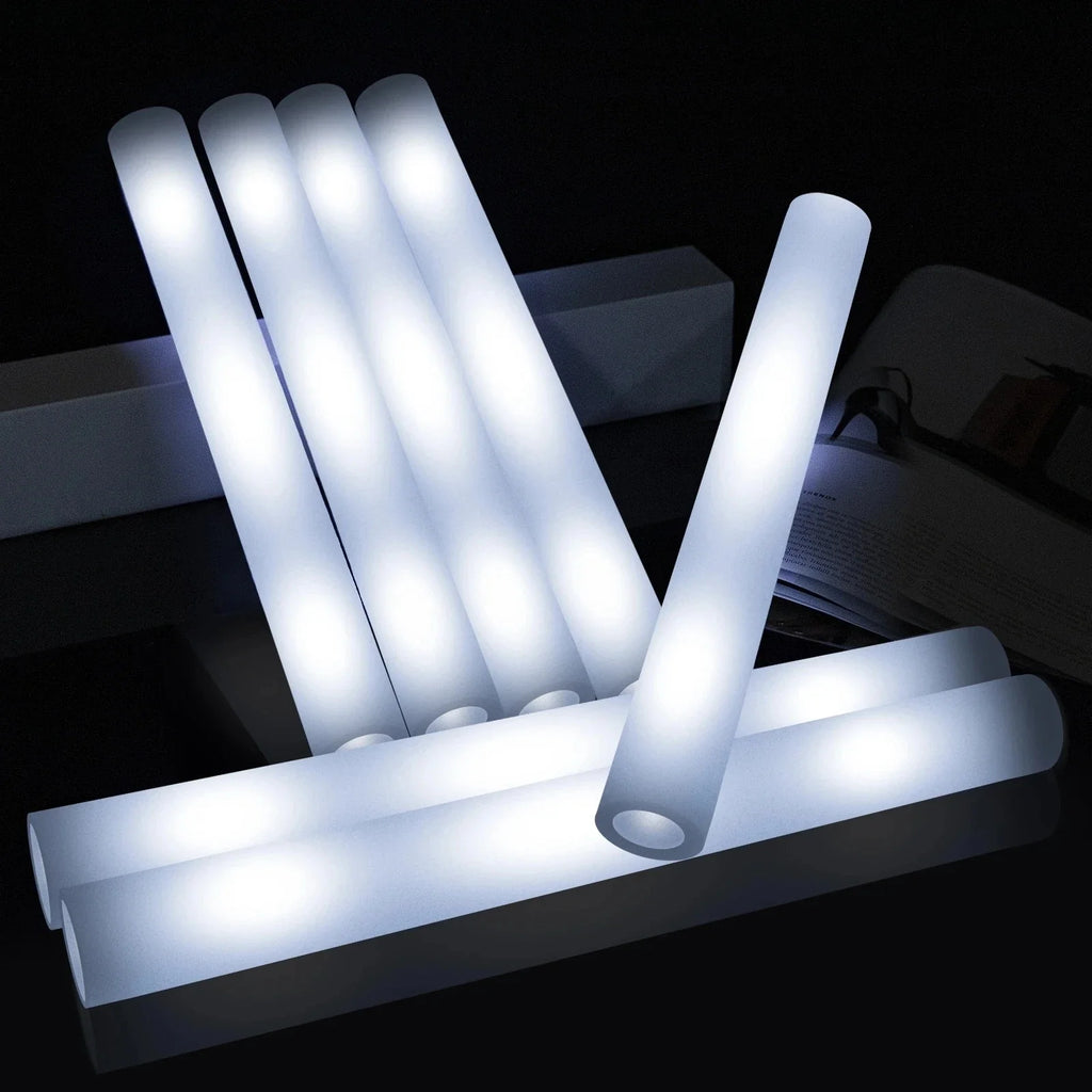 10/20pcs White LED Foam Sticks Light Up Batons Foam Glow Sticks 48cm with 3 Modes Flashing Glow in the Dark Party