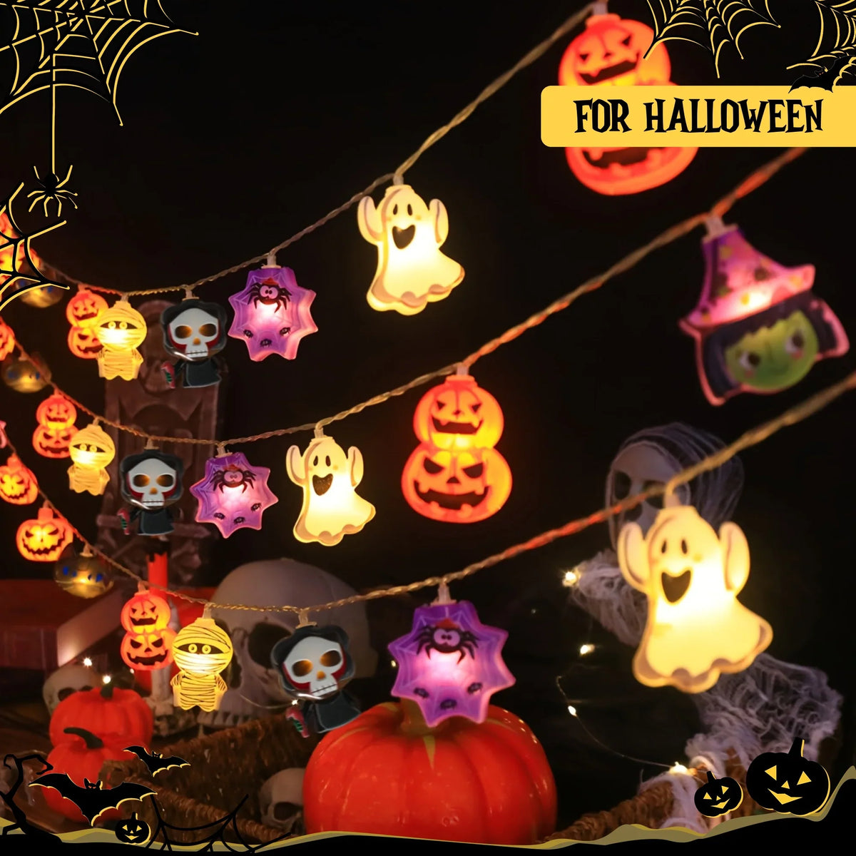 Halloween LED String Lights, Pumpkin Ghost Spider Web, 1.5-6m