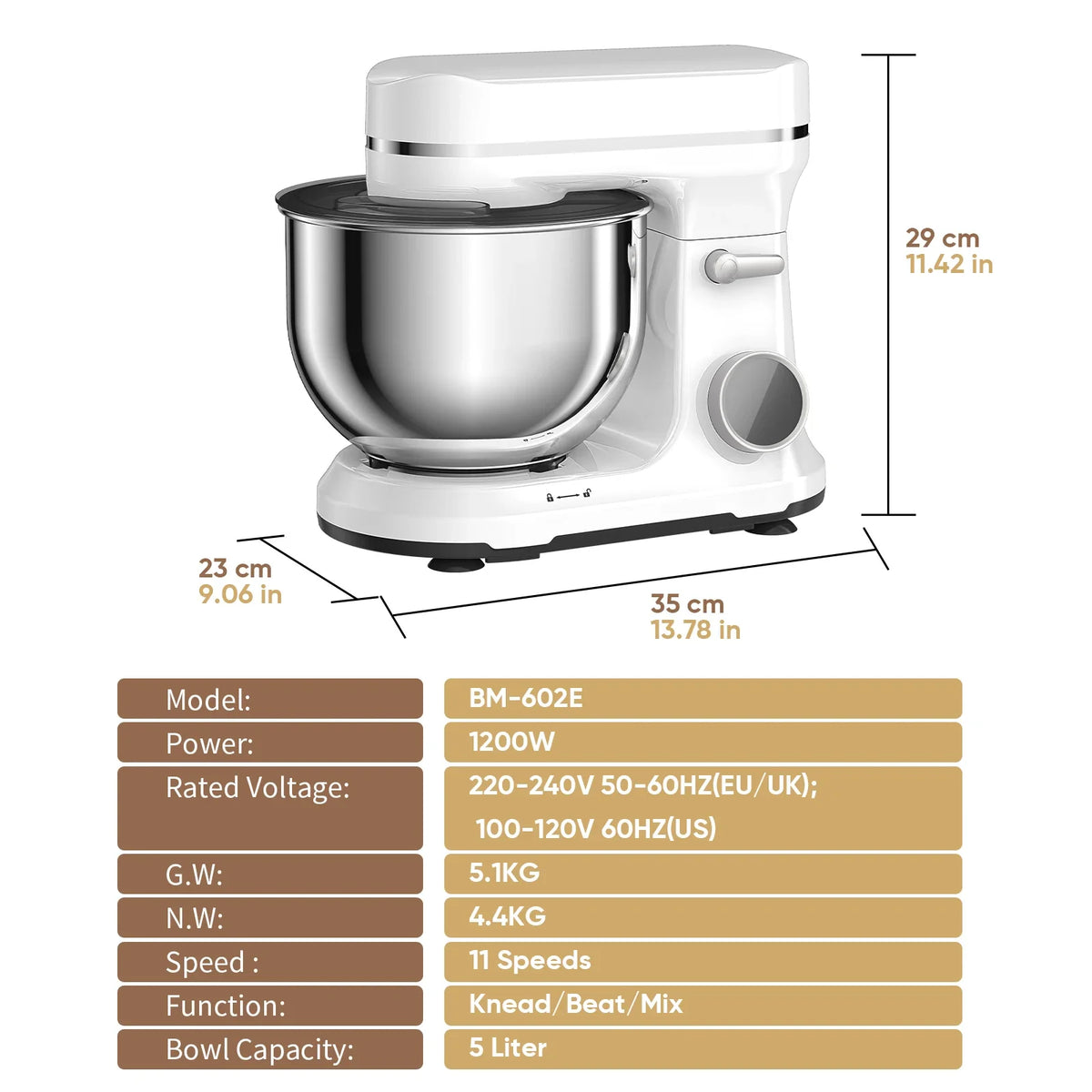 BioloMix BM602E 5L Stand Mixer, 1200W, OLED Touchscreen