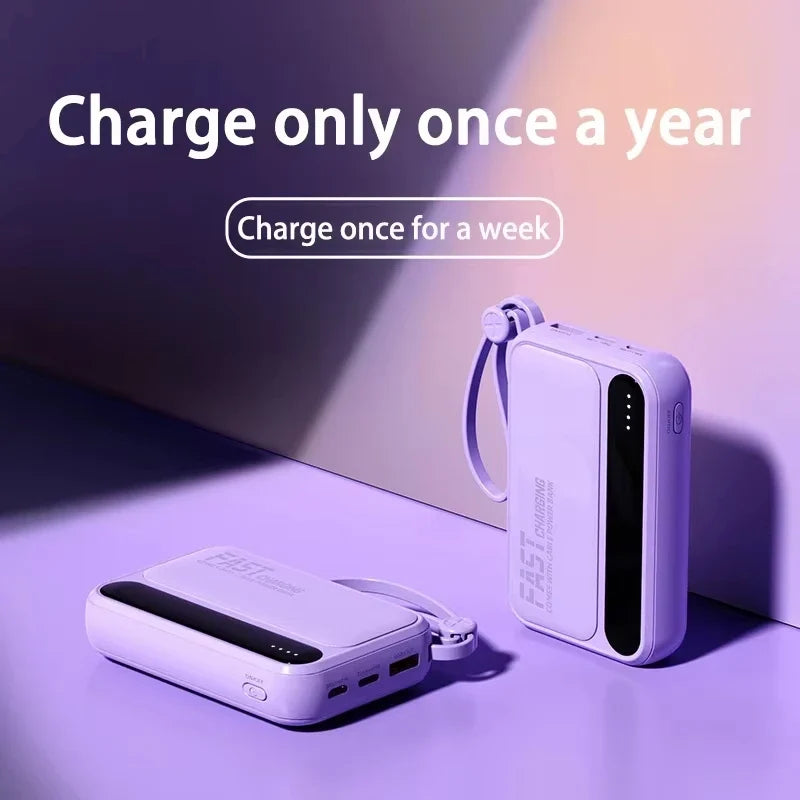 Lenovo 4 Built-in Type C Cables Mini Fast Charging 500000mAh Power Bank Compatible With iPhone Samsung Android Smart Mobiles