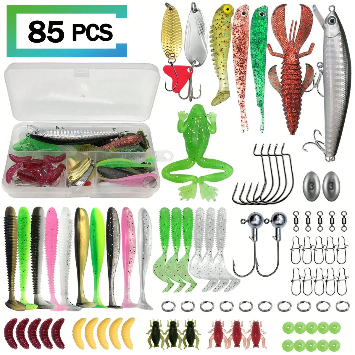 411/241/196/137/85pcs Fishing Lure Set, With A Box, Soft Baits, Spoon Baits, Hooks, Hard Baits And Other Fishing Accessories Sets, Universal For Seawater And Fresh Water