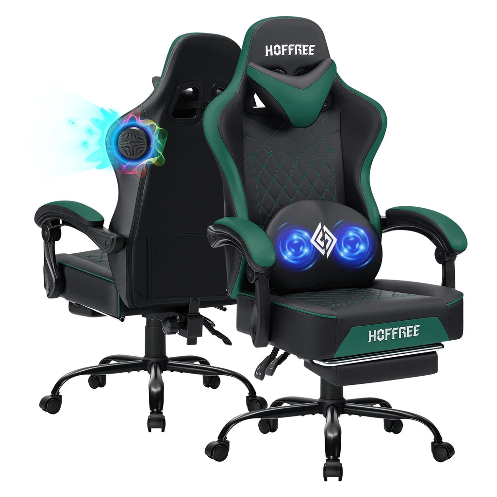 400lbs Gaming Chair with Speakers Massage Computer Gaming Chairs for Adults Reclining bluetooth Gamer Chair with Footrest