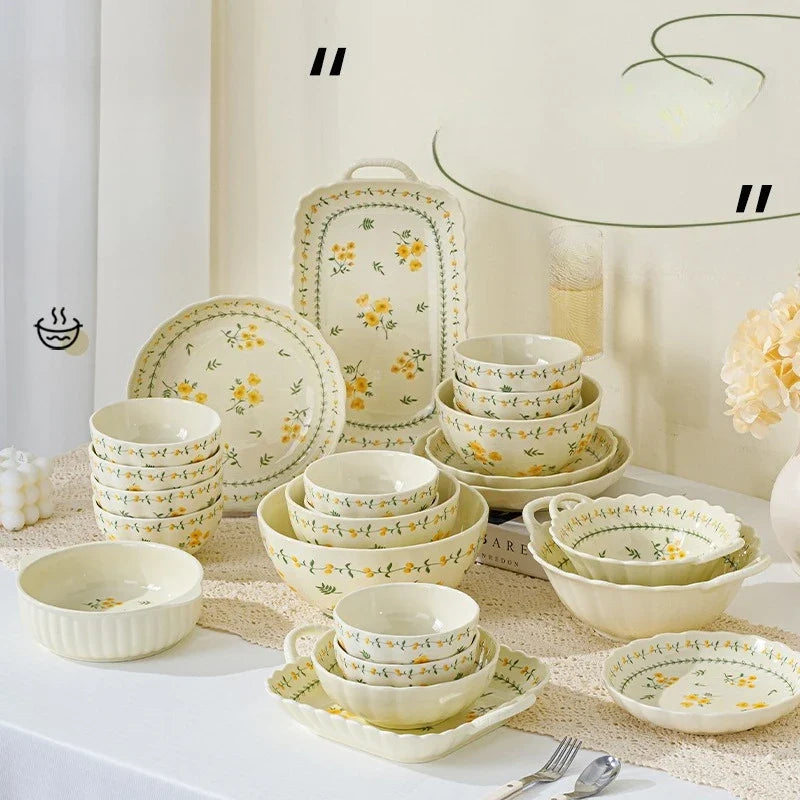 Dishes and Dishes Set Ceramic Bowls and Plates Binaural Bowls Ceramic Tableware Set Dinner Set Pratos De Jantar Teller Prato