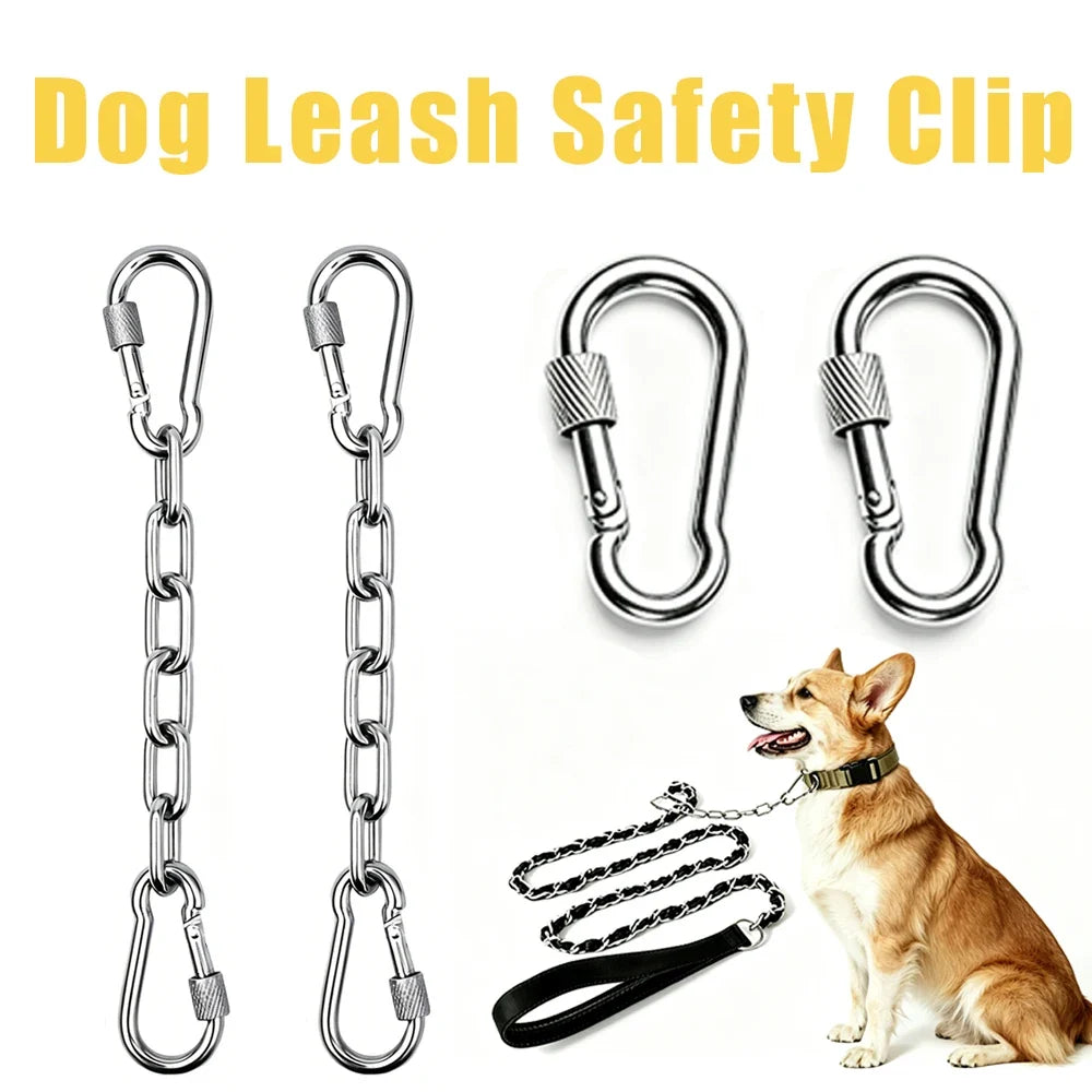 Chain Dog Collar Clips Anti-Bite Double-Headed Metal Safety Buckle Pet Leash Connector Paw Print Design Secure Chain Attachment