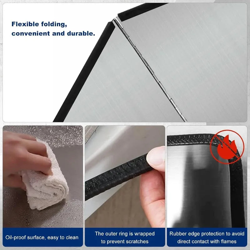 Foldable Stainless Steel Kitchen Splatter Guard Anti‑Oil Splash Baffle Heat Resistant Cooktop Shield for Oil Spatter Protection