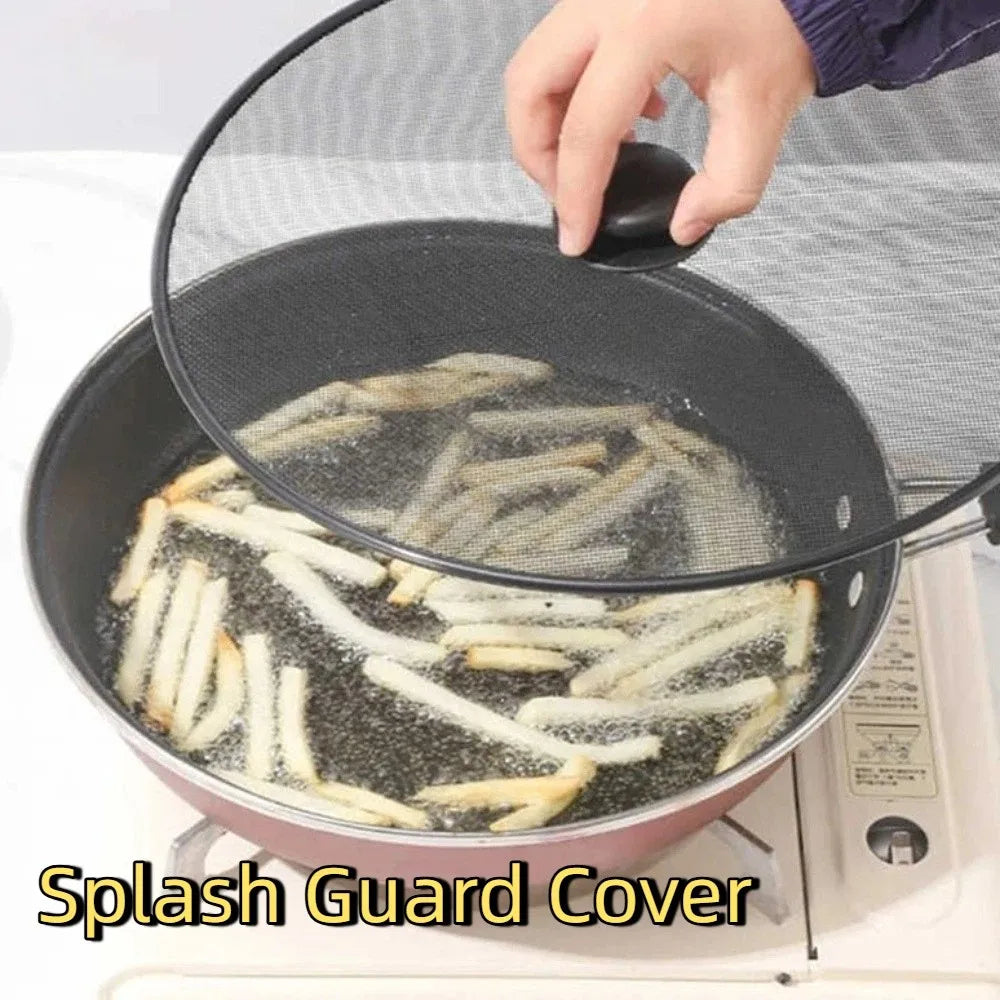 Anti-Splash Splatter Screen Fine Mesh Stainless Steel Anti Grease Lid With Handle Oil Splash Guard Frying Pan Use