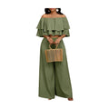 Women's Off Shoulder Ruffle Crop Top Matching Wide Leg Pants Outfit For Vacation Daily Casual Outdoor Travel Occasions