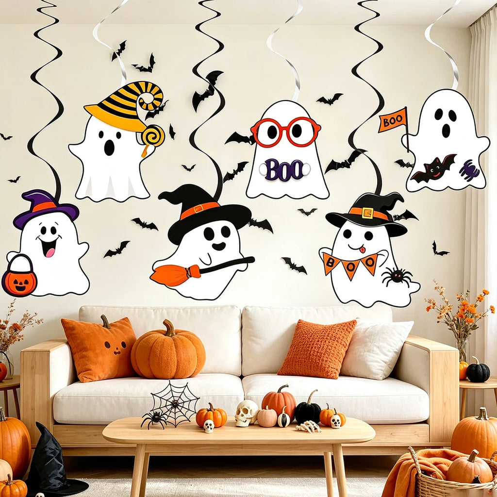 Halloween Cute Ghost Hanging Swirl Decorations Boo Ghost Ceiling Streamers Paper Spiral Cutouts for Halloween Party Decorations