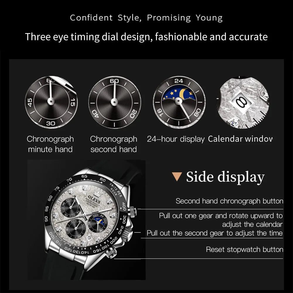 OLEVS 2875 Men’s Quartz Chronograph Watch with Moon Phase