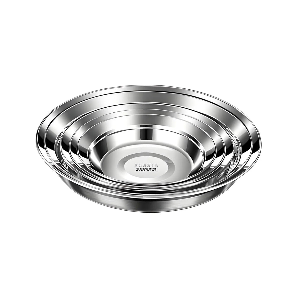 20~26cm Diameter Pure 316L Stainless Steel Plate LFGB Certified 99.9% Anti-bacterial Dinning Platter Fall Resistant Tableware
