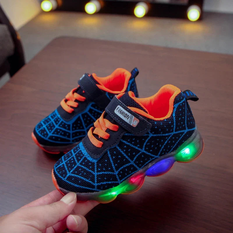 Mgo Kidss New Spring and Autumn Models, Sizes 21-36, Children's Shoes, Kids' Light-Up Shoes, Boys' and Girls' Running Shoes, Baby Flashing Shoes, Led Light-Up Sneakers, Mesh Spider Web Design, Suitable for Children Aged 1-3-6