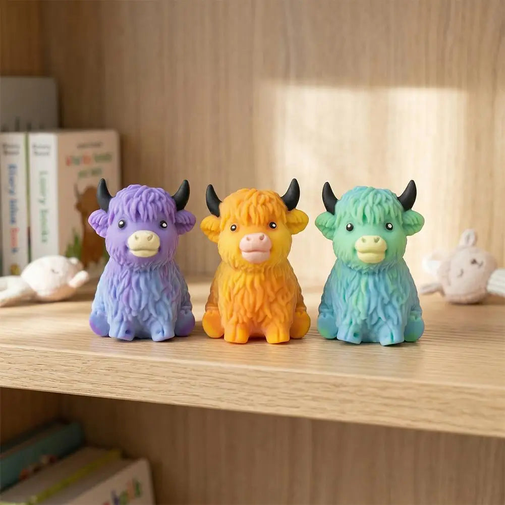 Highland Cow Squishy Toy Slow Rising Stress Relief Fidget Ball Cute Stuffed Animal Squeeze Toy for Kids Adults Birthday Gift