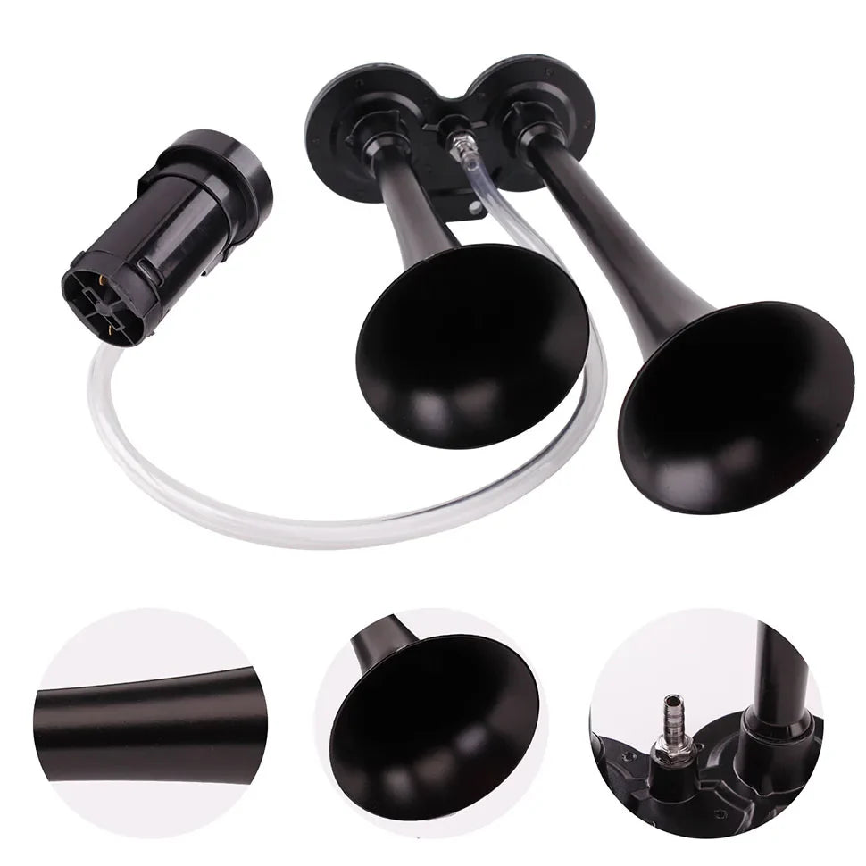 Dual-Tone Air Horn Kit with Compressor for 12V or 24V Vehicles