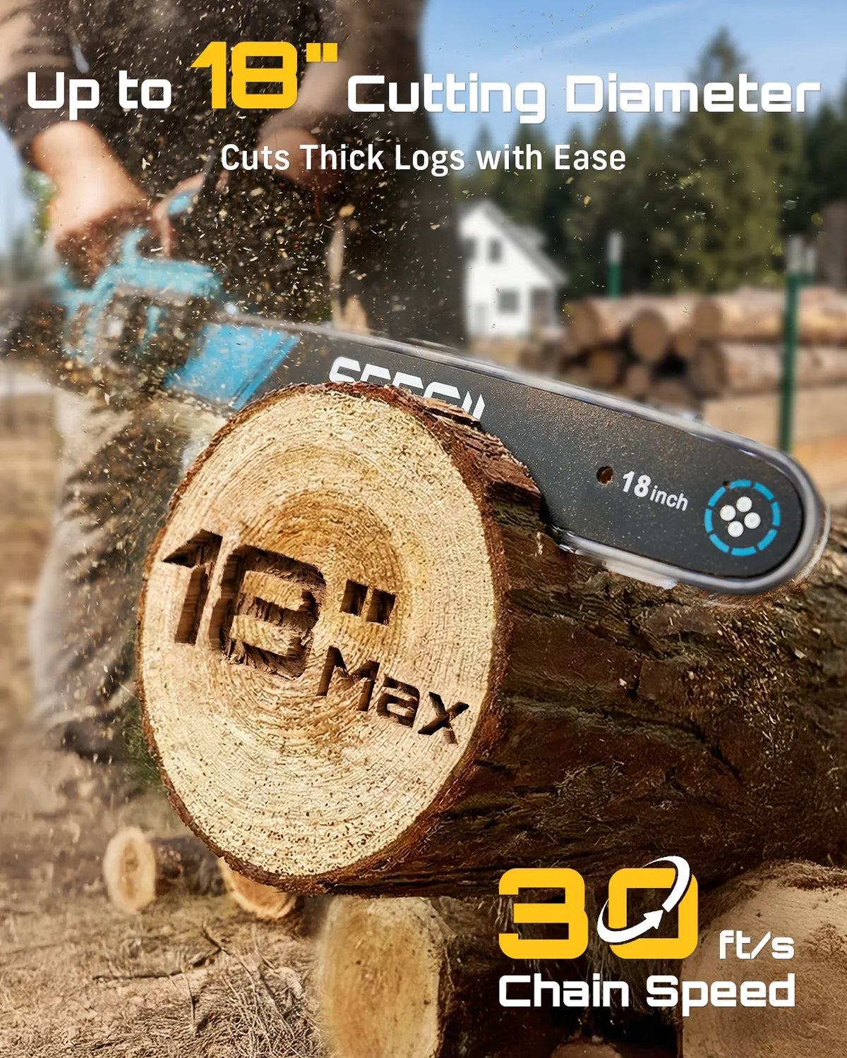 SEESII 40V 18-Inch Cordless Brushless Chainsaw with 2 Batteries