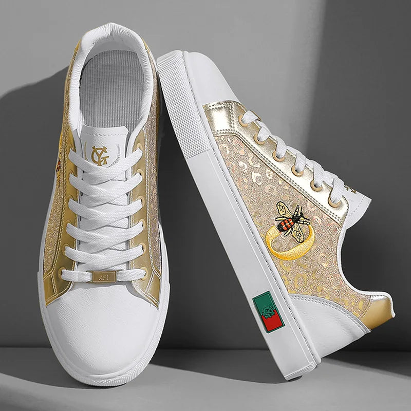 Golden silver Coiffeur man casual shoes flats embroidery on running shoes mens designer shoes sneakers luxury walking tennis