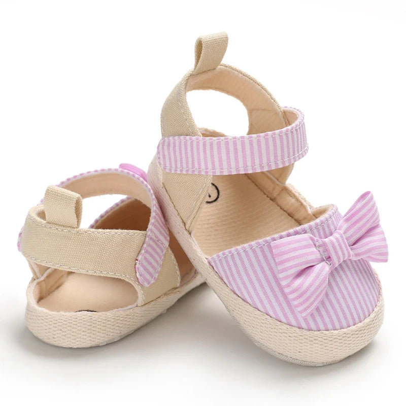 Bow Canvas Baby Girls Sandals, Summer Soft Sole Comfortable Lightweight Casual Walking Shoes