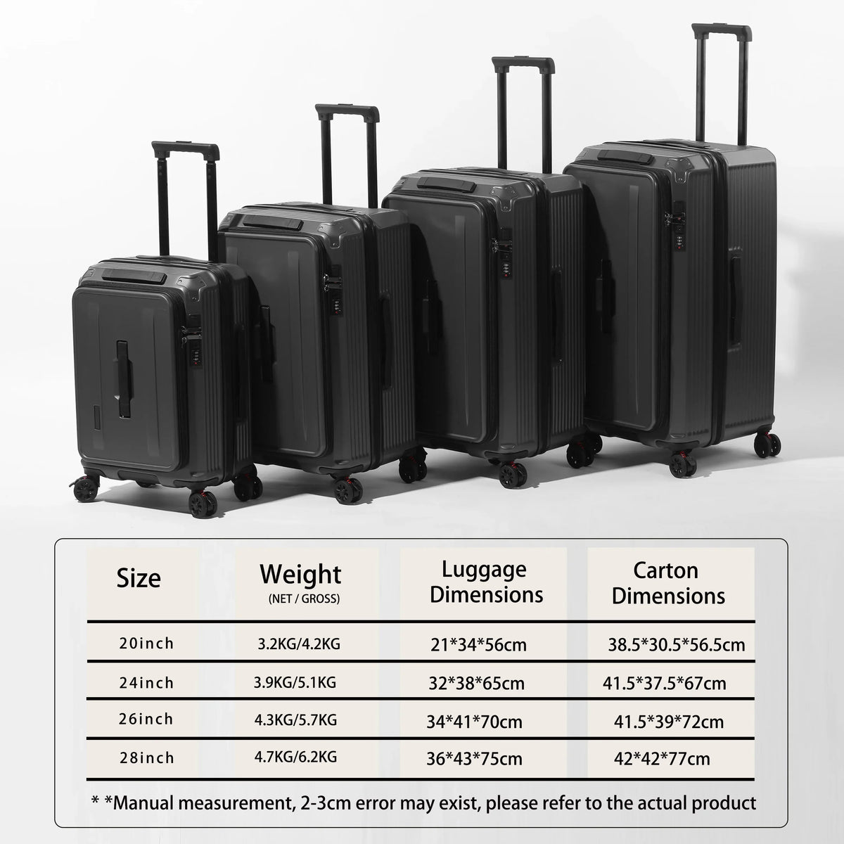 Multi-Functional PC Luggage Expandable Suitcase TSA Lock USB Type-C Port Shockproof Brake Wheel Front Open Carry On Trolley Case