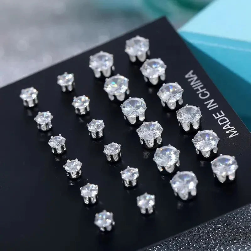12/24/36 Pairs Shiny Zircon Stud Earrings Set for Women Men Daily Versatile Chic Silver Color Crystal Ear Jewelry Accessories