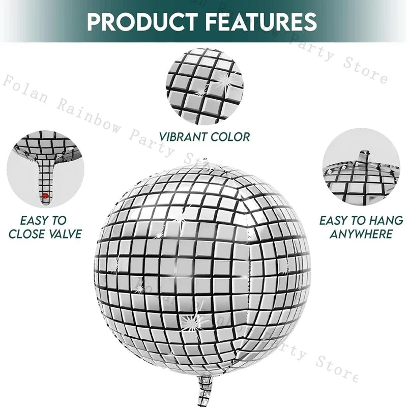 10/22inch 4D Silver Disco Ball Explosion Star Balloon Metallic Disco Balloon Set for Disco Party Wedding Birthday Party