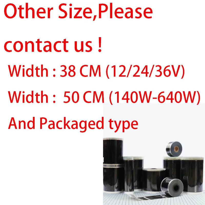 Graphene Electrothermal Film Electric Heating PTC Heating-Sheet 12/24/36/220V 140/240/640w/m2 Width12/20/33/43/50ＣＭ All Size