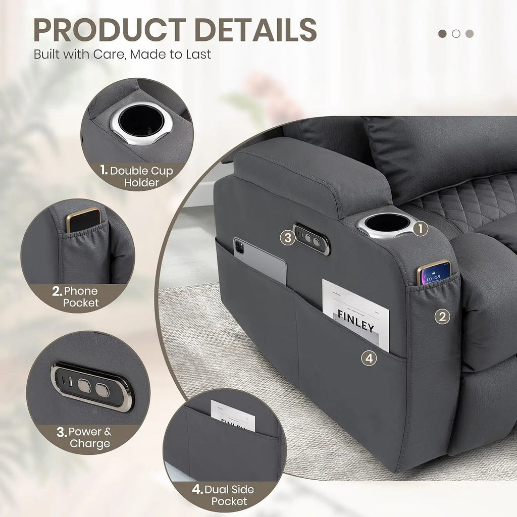 Wall Hugger Power Reclining Loveseat with Manual Adjustable Headrests, Electric Recliner Sofa with USB/Type-C Ports,, Custom