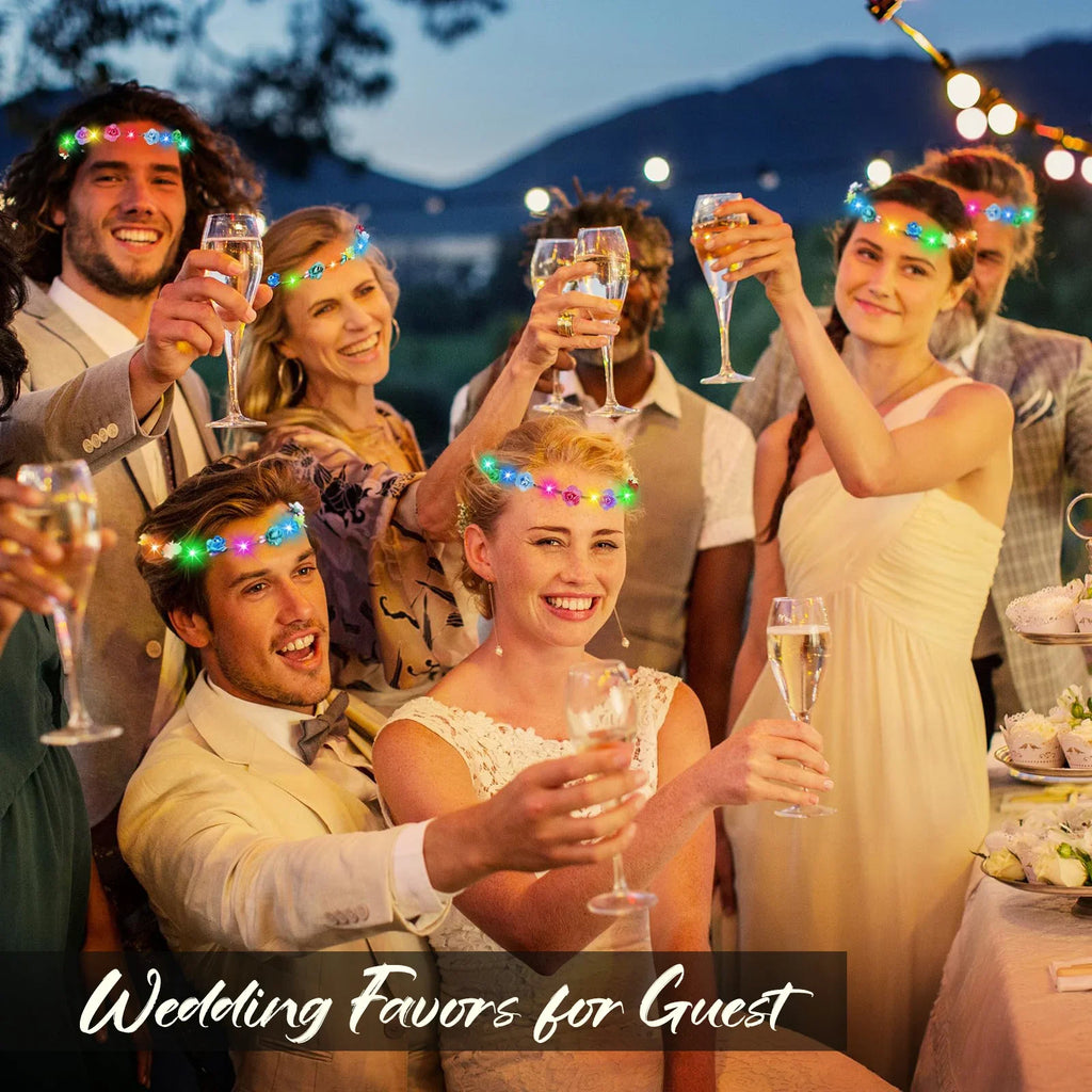 10-300pcs LED Flower Crowns Light Up Headbands Glowing Flower Crown Garland Glow in the Dark Headband for Wedding Party