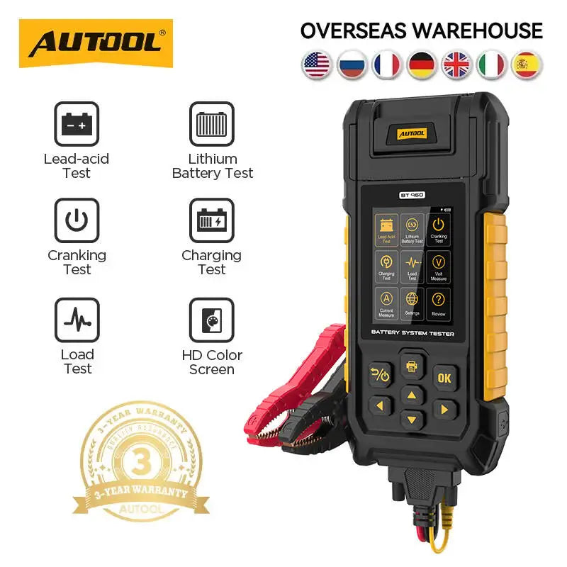 AUTOOL BT960 6V-72V Battery Tester with Thermal Printer