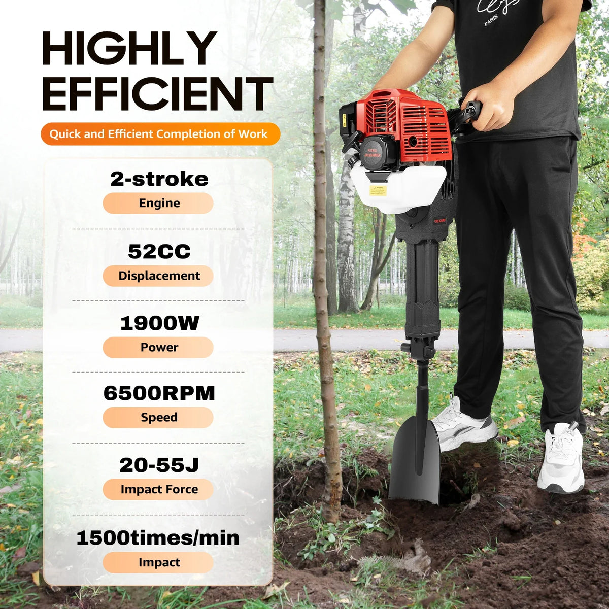 52cc Gas Powered Portable Garden Tree Digger 1900W 2-Stroke Tree Digging Machine Tree Excavator for Digging Root Cutting