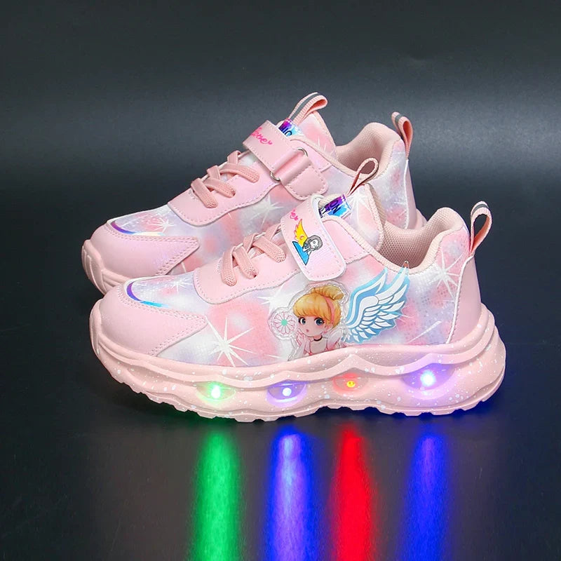 Girls' Cute and Fashionable Cartoon Princess Casual Shoes Led Wings Comfortable Sneakers