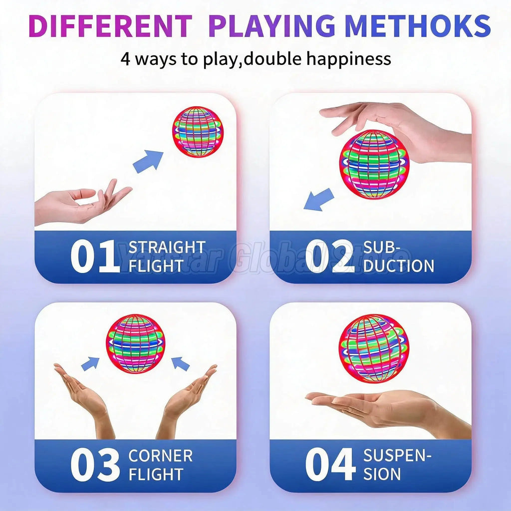 Flying Ball Boomerang with LED Lights, 360° Rotating Flying Hover Orb, Outdoor Indoor Fidget Spinner Toys for Teens and Adults