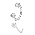 6/2pcs Horseshoe Nose Rings With L-Shape Nose Stud, Stainless Steel Rianbow CZ Nose Ring,, Lip Eyebrow Helix Ear Piercing