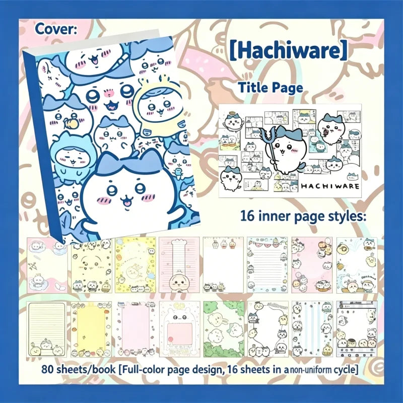 Chiikawa Cute Notebook 80 Sheets, Full Color Kawaii Journal Notepad for Note Taking School Office, Great Gift for Chiikawa Fans