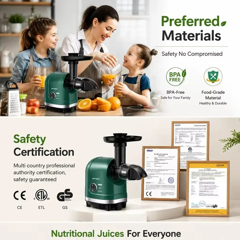 Slow Masticating Cold Press Juicer Reverse Function BPA-Free Quiet Easy Clean High Yield Fruit Vegetable Juice Extractor Home