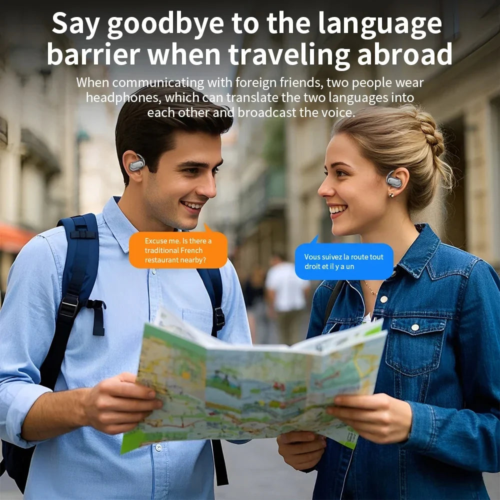 144 Languages AI Translation Earbuds,Bluetooth 6.1 Headphones Translator,Smart Mode Touch Screen Real-Time Earphones Fit Work