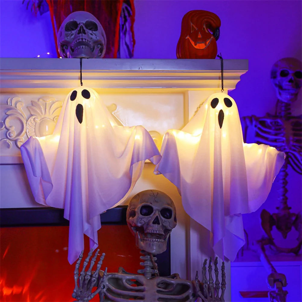 Glowing LED Hanging Ghost Halloween Decoration, White or Orange