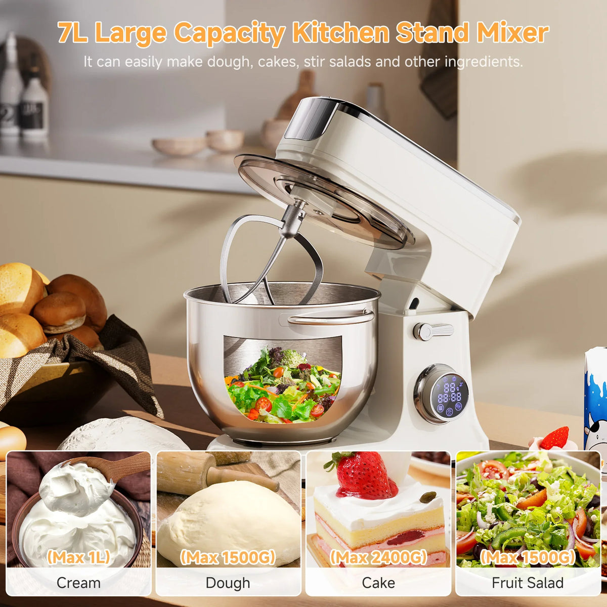 BioloMix BM606E 7L Stand Mixer, 1200W, 11 Speeds