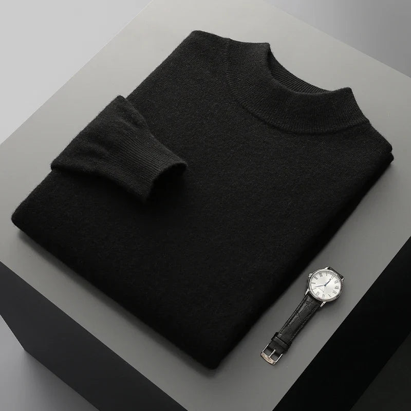 Autumn and Winter Men's Cashmere Sweater Stand Up Collar Long Sleeved Pullover Soft and Warm 100% Merino Wool Knitted Top