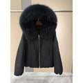 OFTBUY Natural Raccoon Fur Collar Goose Down Jacket Women Cropped Coat Winter Warm Hooded Zipper Windproof Fashion Outerwear