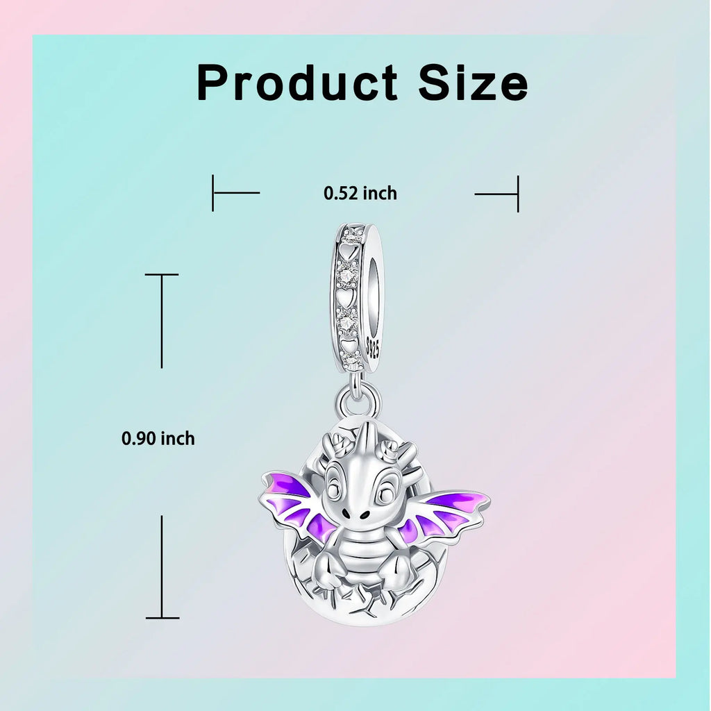 925 Sterling Silver Purple Baby Dragon Flying Dragon Cub Pendant Charm Fit Original Charms Bracelets Women DIY Jewelry Gift