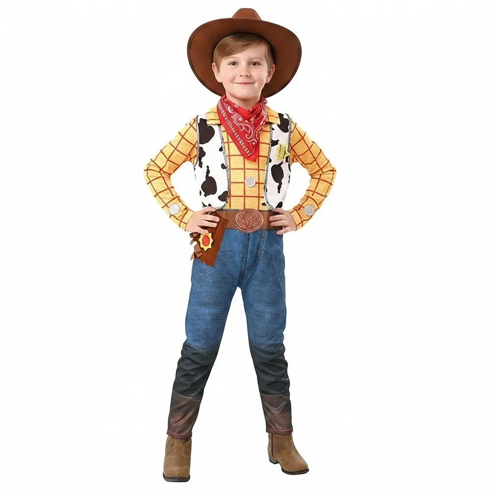 Boys Halloween Cosplay 3PCS Buzz Jumpsuit With Mask Wings Woody Cowboy Costume Stage Performance Birthday Party Role Play Outfit