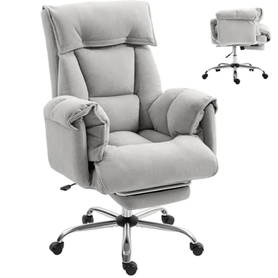 Executive Office Chair for Home or Office Use, Premium Mesh and PU Leather, Light Gray, Ergonomic Design with Adjustable Footre