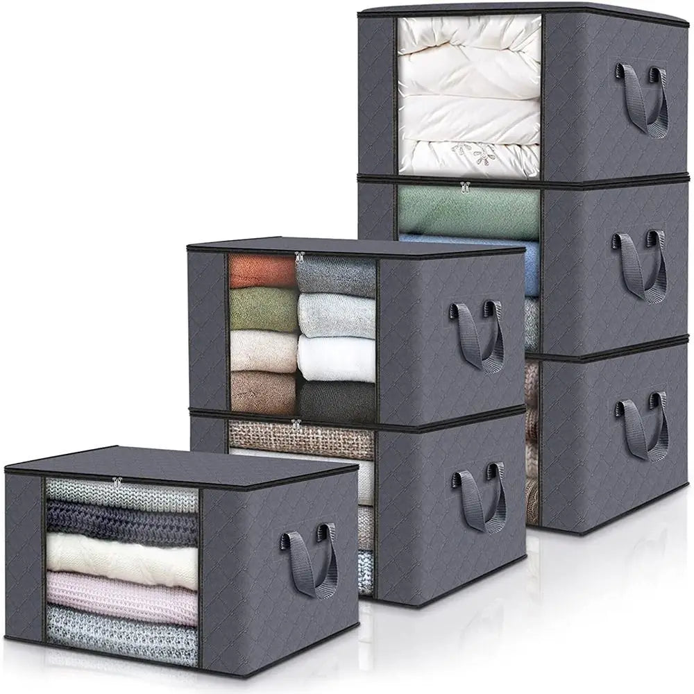 35L/60L/90L Foldable Storage Box Transparent Window Non-woven Fabric Clothes Storage Bins With Lids Dustproof