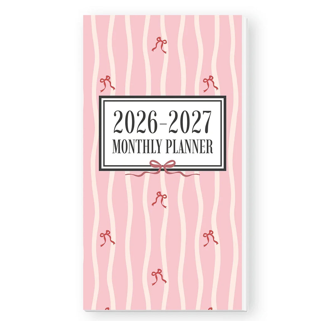 1PC A6 2026-2027 Monthly Planner Notebook, July 2026-June 2027, Pink Bow Soft Cover, Monthly View with Notes