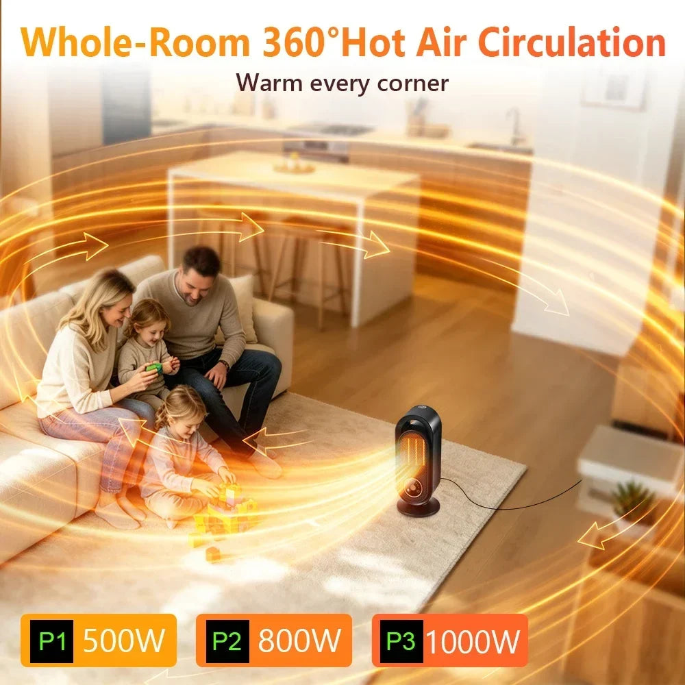 Electric Ceramic Space Heater 1000W, PTC Fast 3s Heat, Touch Screen 3 Heat 4 Timer Settings, Tip-Over Protection, under 36dB