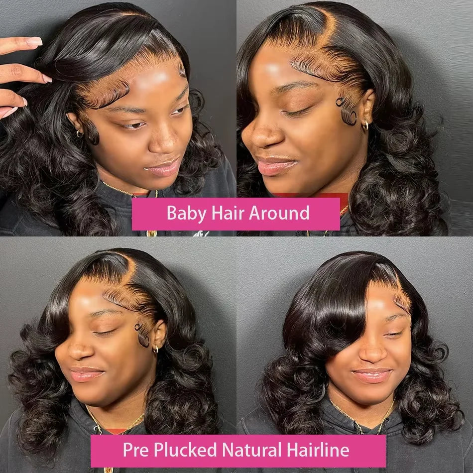 230 Density Short Bob Body Wave 13x4 HD Lace Front Human Hair Wigs Brazilian Remy Water Wave 13x6 Lace Frontal Wigs For Women