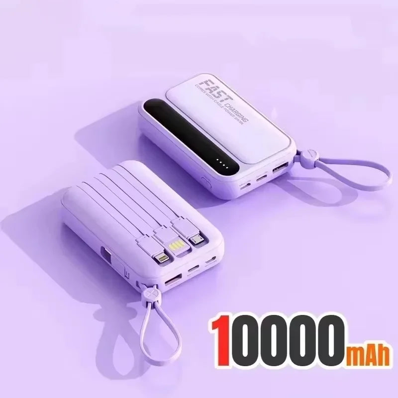Lenovo Fast Charging Mini Battery Pack 50000mAh Power Bank with 4 Built-in Type C Cables for iPhone Samsung Android Devices