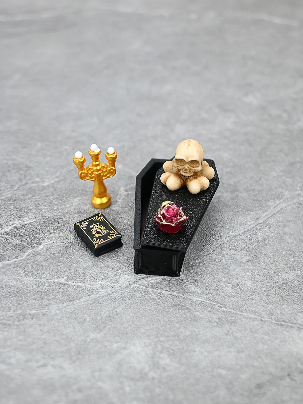 Miniature Skeleton Coffin Scene Ornament, Vampire Coffin