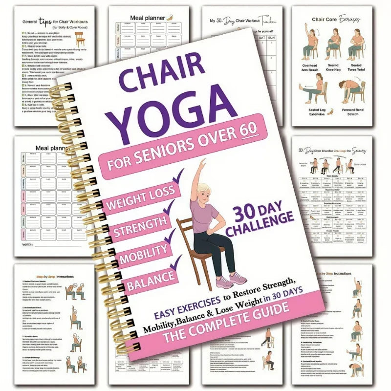 30 Day Chair Yoga Guide Weight Loss Muscle Strength Flexibility Beginner Seated Workout English Book for Seniors & Adults