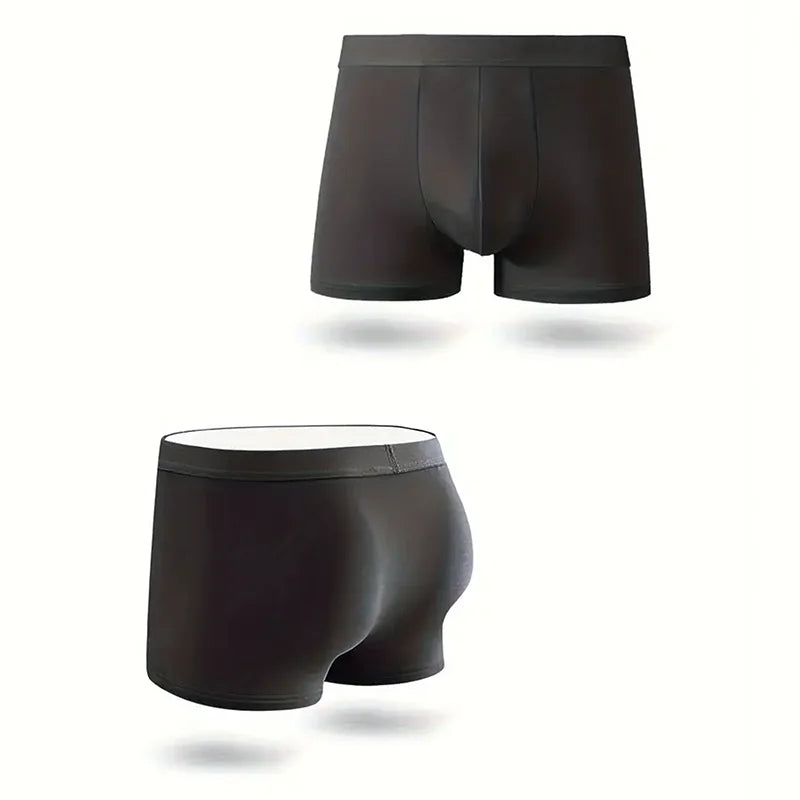 3Pcs Pure Black Breathable Men's Flat Leg Pants Comfortable Underwears  Casual Sporty Boxer Shorts Thin Summer Cooling Paties